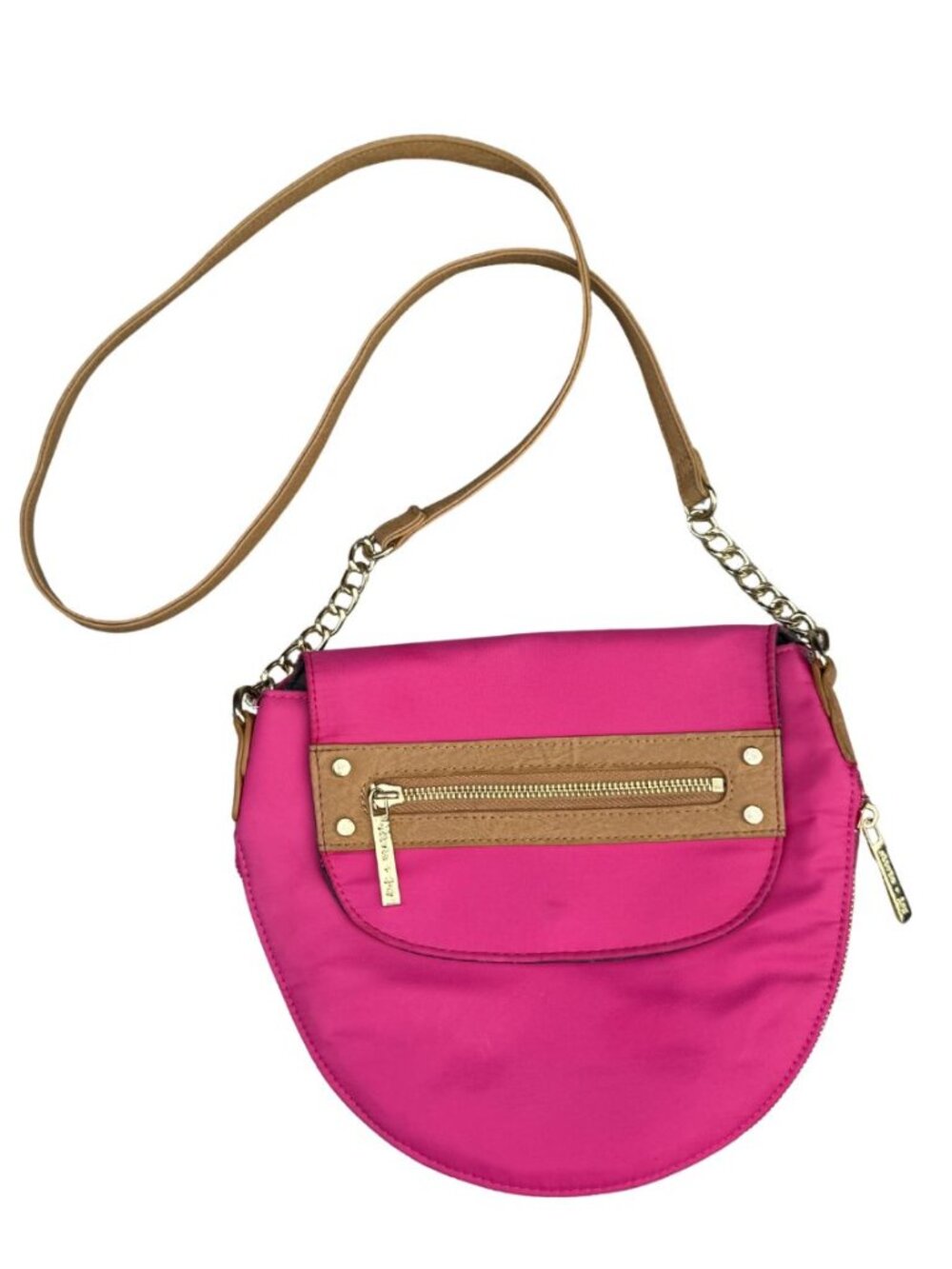 Olivia + Joy Hot Pink Nylon Crescent Crossbody Bag Like New